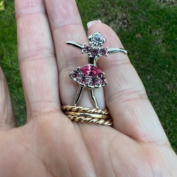 Silver-tone Clear & Pink Rhinestone Ballerina Pendant 👠 - Picture 3 of 17